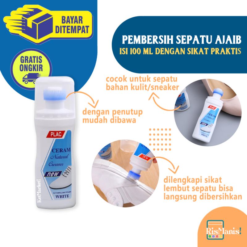 WHITE SHOES CLEANER BRUSH - Cairan Pemutih Sepatu Pembersih Extra isi 100 ml Sikat Lembut Penggosok Sneaker Pemoles Bahan Kulit Shoe Care Perawatan Tas Dompet