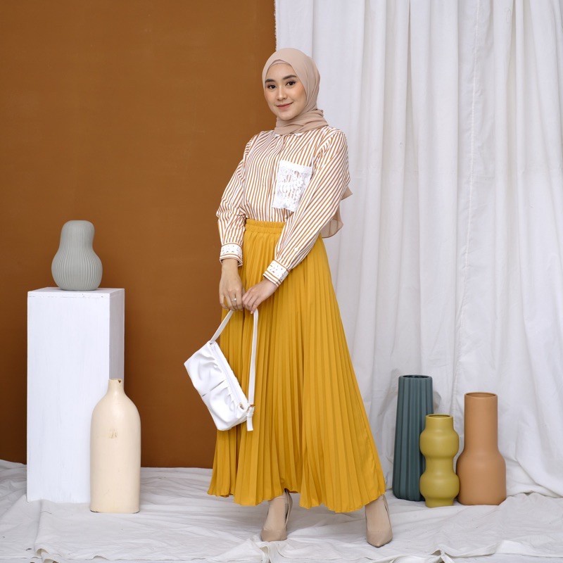 𝗖𝗮𝗿𝗲.𝗶𝗻 Rok Plisket Mayung Matt Hyget Outfit Muslimah Dewasa Premium Quality