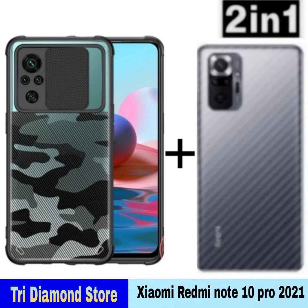 paket 2 inc 1 case xiaomi redmi note 10 pro 2021 Fusion Sliding Army