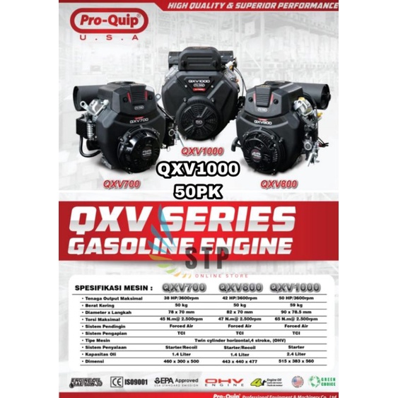 MESIN BENSIN 2 CYLINDER 50PK QXV1000 PROQUIP