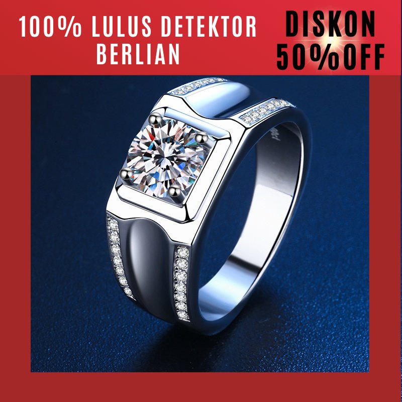 【 100% asli moissanite, bisa jual kembali toko emas lain】Queen Jewel Cincin Pertunangan Pria 1 Ct Mo