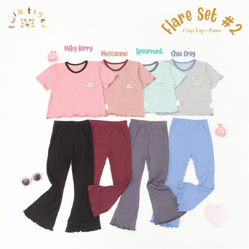 Twin Tiger Ruffle Set / Flare Set 1-4 Tahun Setelan Ruffle Legging Fashion Anak Perempuan Muslim / Raya / Lebaran CBKS