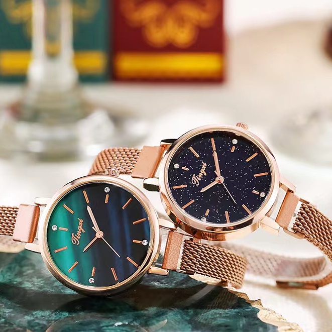 Rowling (Jam-66) Jam Tangan Analog Bulat Strap Stainless Steel  Gesper Magnet Untuk Wanita Import TANPA ACCESORIS