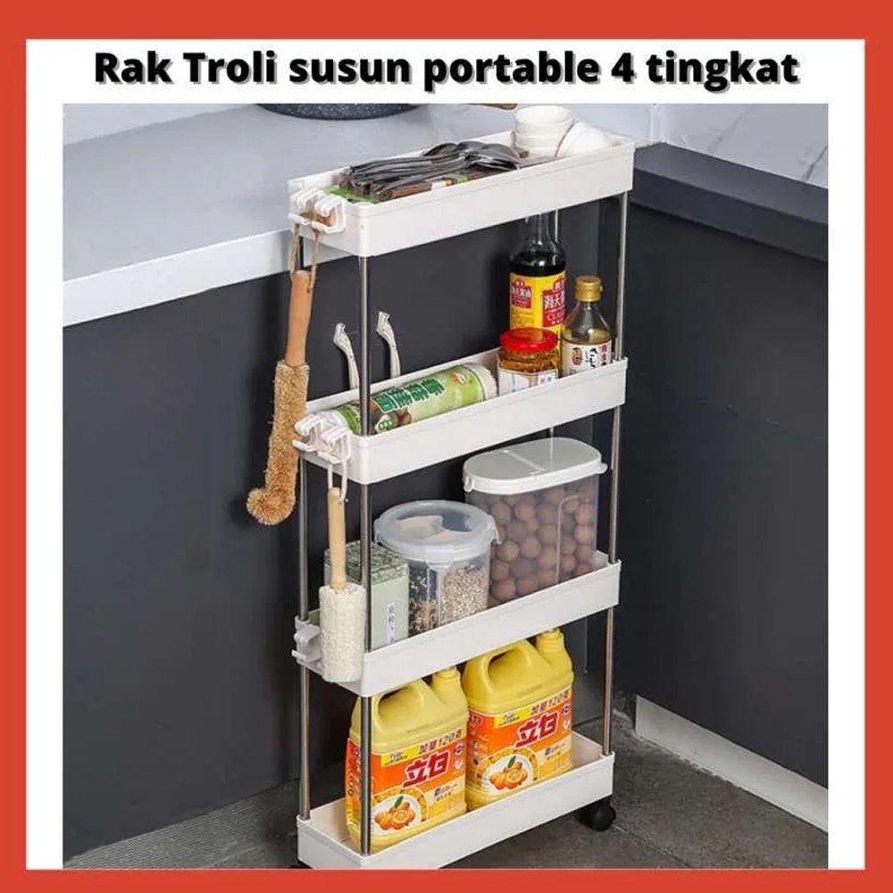 DM - Rak Dapur Troli 4 Susun + Roda / Rak Penyimpanan Serbaguna