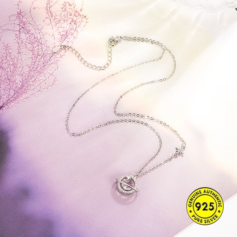 Kalung Rantai Lapis Emas Putih 18K Dengan Liontin Batu Zircon AAA Untuk Wanita U1379