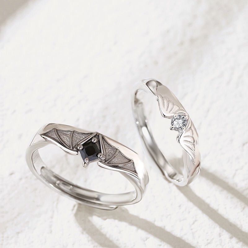 Cincin Pasangan Sayap Setan Malaikat Pasangan Cincin Kreatif Bertatahkan Zirkon Retro Unik Kepribadian Korea Pembukaan Yang Dapat Disesuaikan Rings Fashion Pecinta Perhiasan Hadiah Untuk Wanita&amp;Pria&amp;Couple