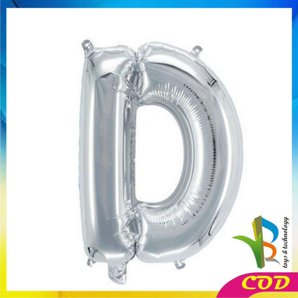 RB-C390 Ballon Foil Abjad Alphabet Polos Silver A-Z Balon Foil Angka 0-9 / Balon Foil Huruf Abjad Alphabet Angka Polos / Baloon Huruf Dan Angka Perlengkapan Ulang Tahun