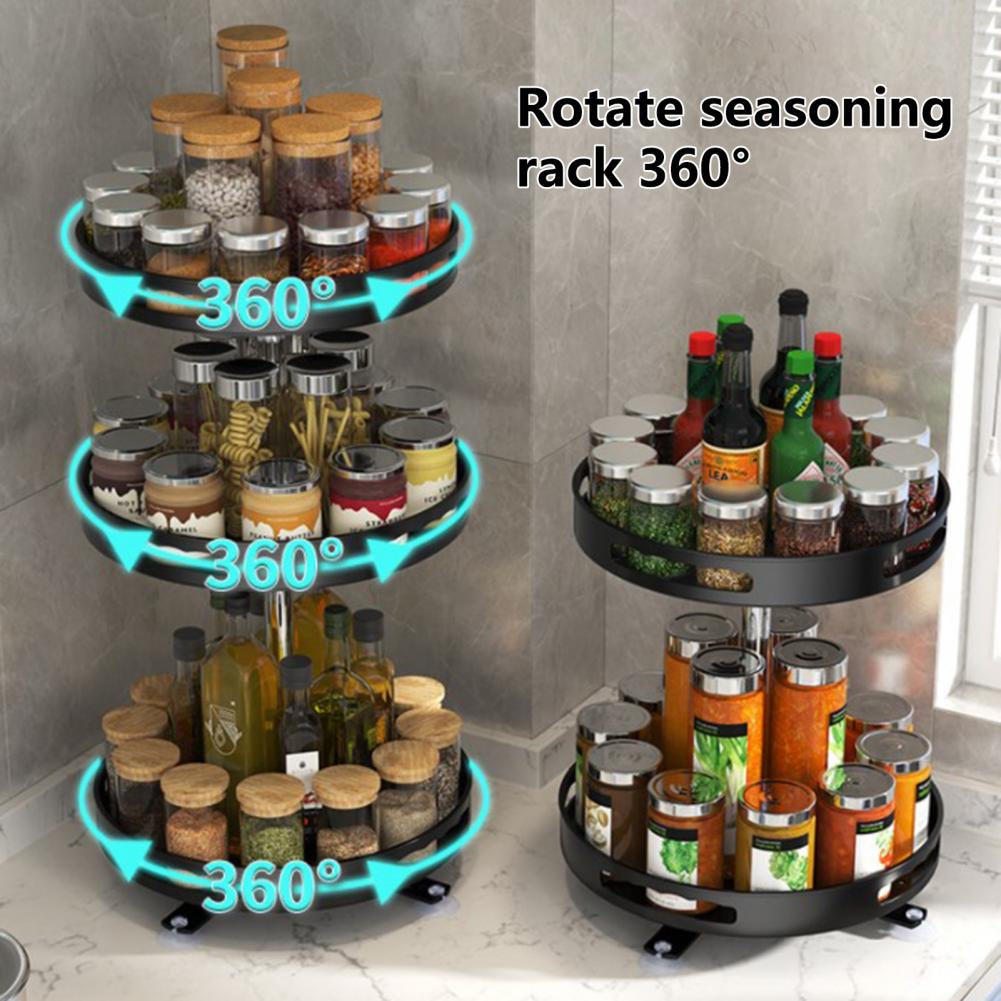 【COD】3 Susun Rak Bumbu Berputar 360°/Rak Penyimpanan Rempah-rempah/Stainless Kitchen Spice Rack