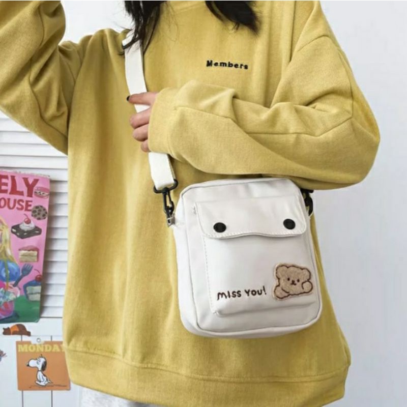 dem_sare / DS1189 MISSYOU  Tas Selempang Mini Wanita Tas selempang kanvas korean mini sling bag canvas tas hp