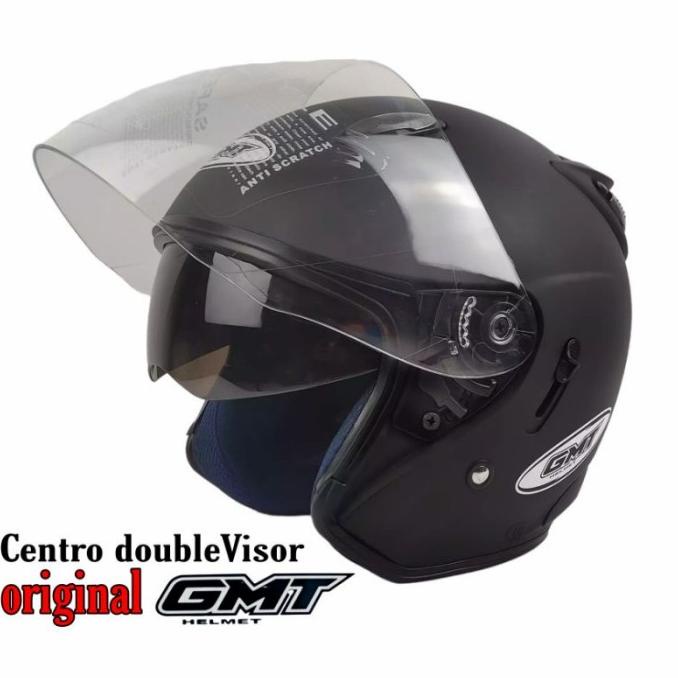 HELM HALF FACE DOUBLE VISOR||GMT BLACK DOFF ORIGINAL||HELM MOTOR SNI