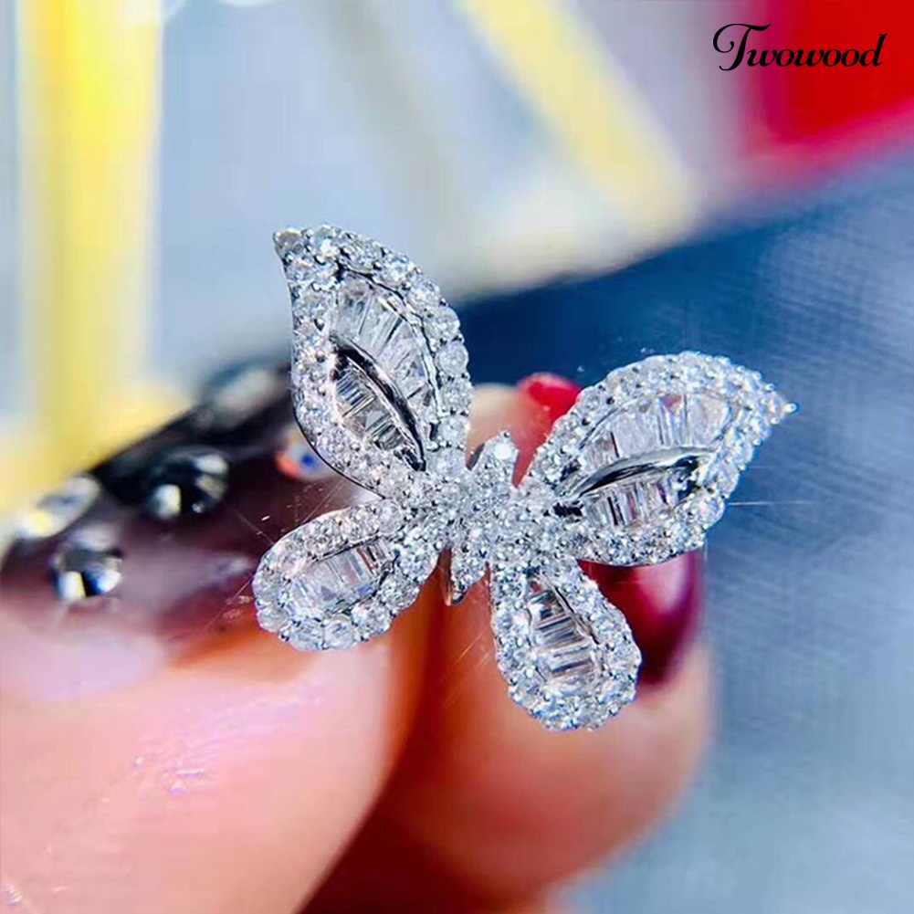 Cincin Bentuk Kupu-Kupu Bahan Cubic Zirconia Gaya Vintage Untuk Wanita