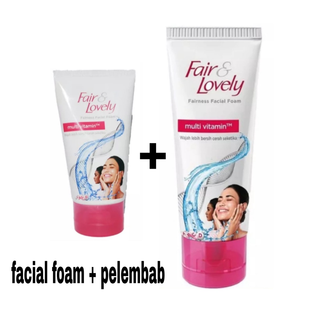 Paket 2 In 1 Fair &amp; Lovely / Paket Glow &amp; Lovely 1 Set 2in1 - Facial Foam Fair &amp; Lovely + Pelembab Fair &amp; Lovely + Gratis Bandana Handuk Masker