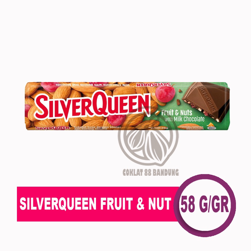 

SILVER QUEEN FRUIT AND NUT 58G, SILVREQUEEN FRUIT 58 GRAM, COKLAT SILVERQUEEN 58GR