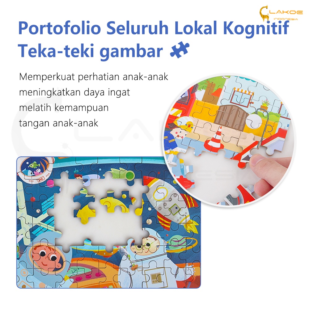 LAKOE Jigsaw puzzle 60pcs puzzle kayu mainan edukasi anak dengan kotak