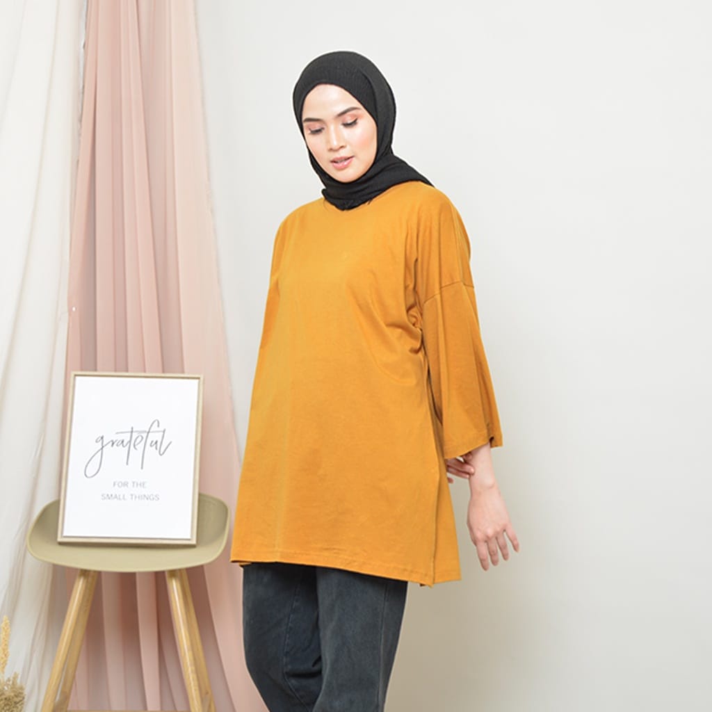 Kaos OverSize Top Hijab Wanita Basic OOTD Oversized Polos NonBusui