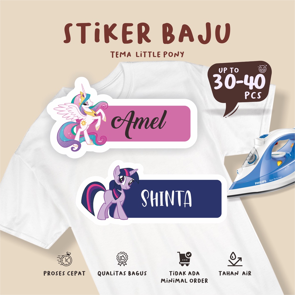 

(30-40pcs)custom stiker sablon baju tema LITTLE PONY / Sablon Setrika Name /Label Sticker Iron on sticker a