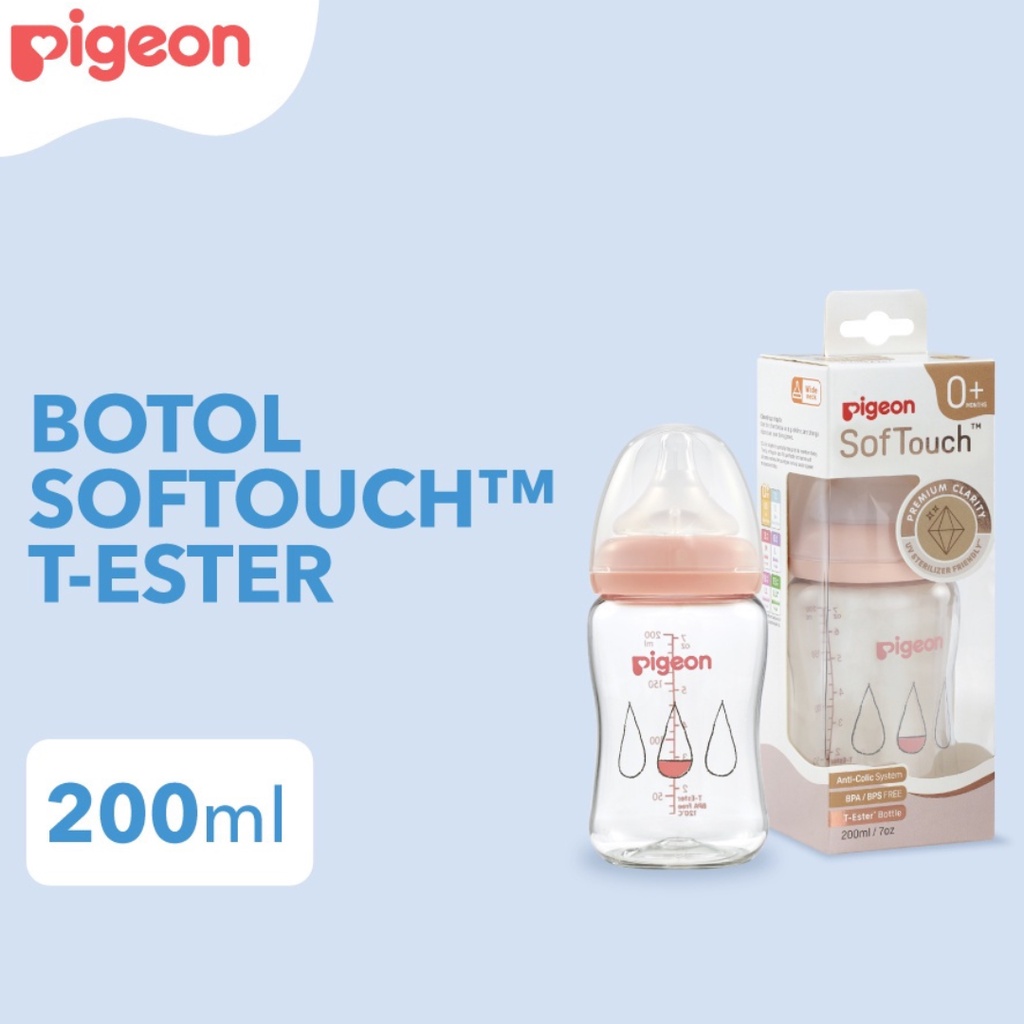 PIGEON Botol Susu Bayi  T-Ester Wide Neck 200ml W/ P-Plus Nipple