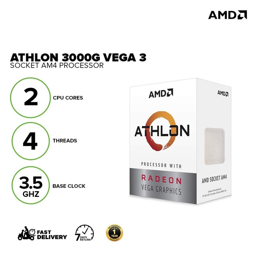 AMD Athlon 3000G Processor Picasso AM4 2 - Radeon Vega 3 TRAY + FAN