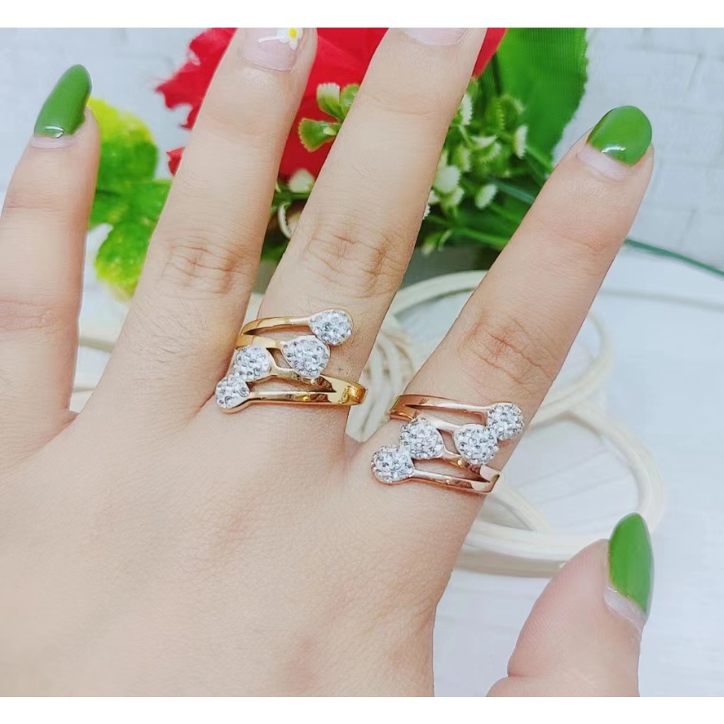 Cincin Titanium Termurah Permata Putih Dan Hitam Perhiasan Wanita