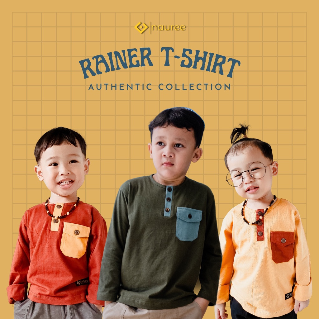 Nauree - Baju Kaos Anak Laki Laki Rainer Bahan Cotton Combed 24s Ukuran XS S M L Untuk Umur 12 3 4 5 6 Tahun Lengan Panjang Saku Warna Hijau Biru Coklat Tampil Modis Stylish Nyaman Tebal Kualitas Premium