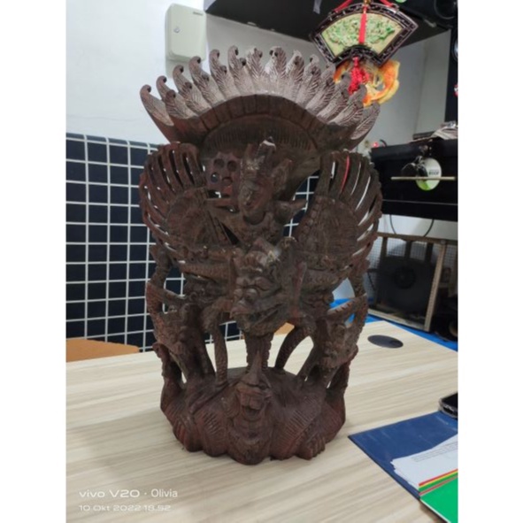 Patung Ukiran Kayu Garuda Wisnu Kencana Kuno Jadul Antik