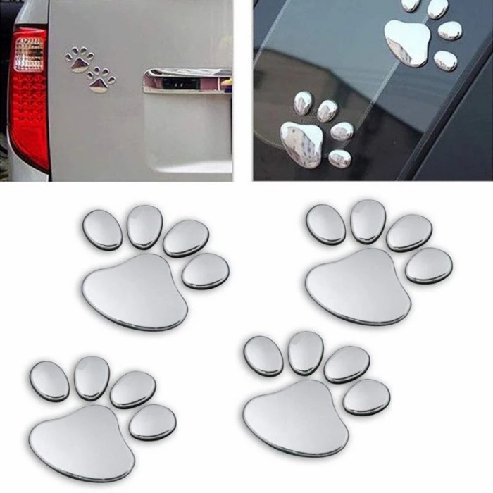 sticker stiker 3D timbul emblem jejak kaki anjing Kucing Mobil Motor - Silver