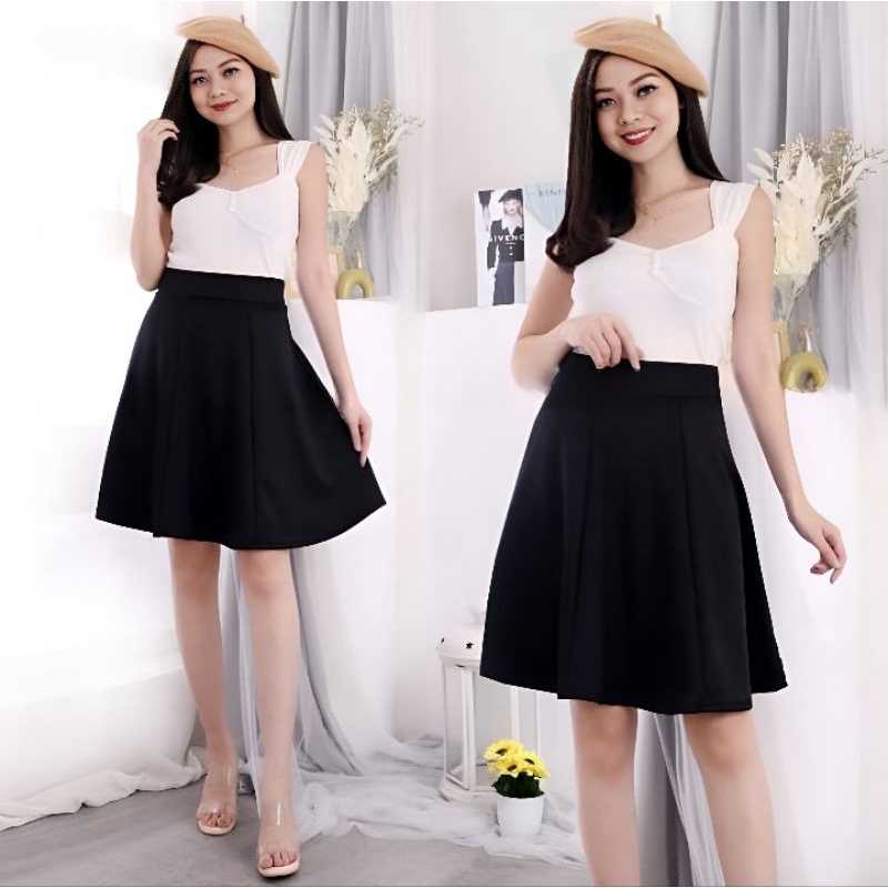 Rok kantor Rok Payung Kembang Pendek  office skirt Rok Hitam Scuba Premium