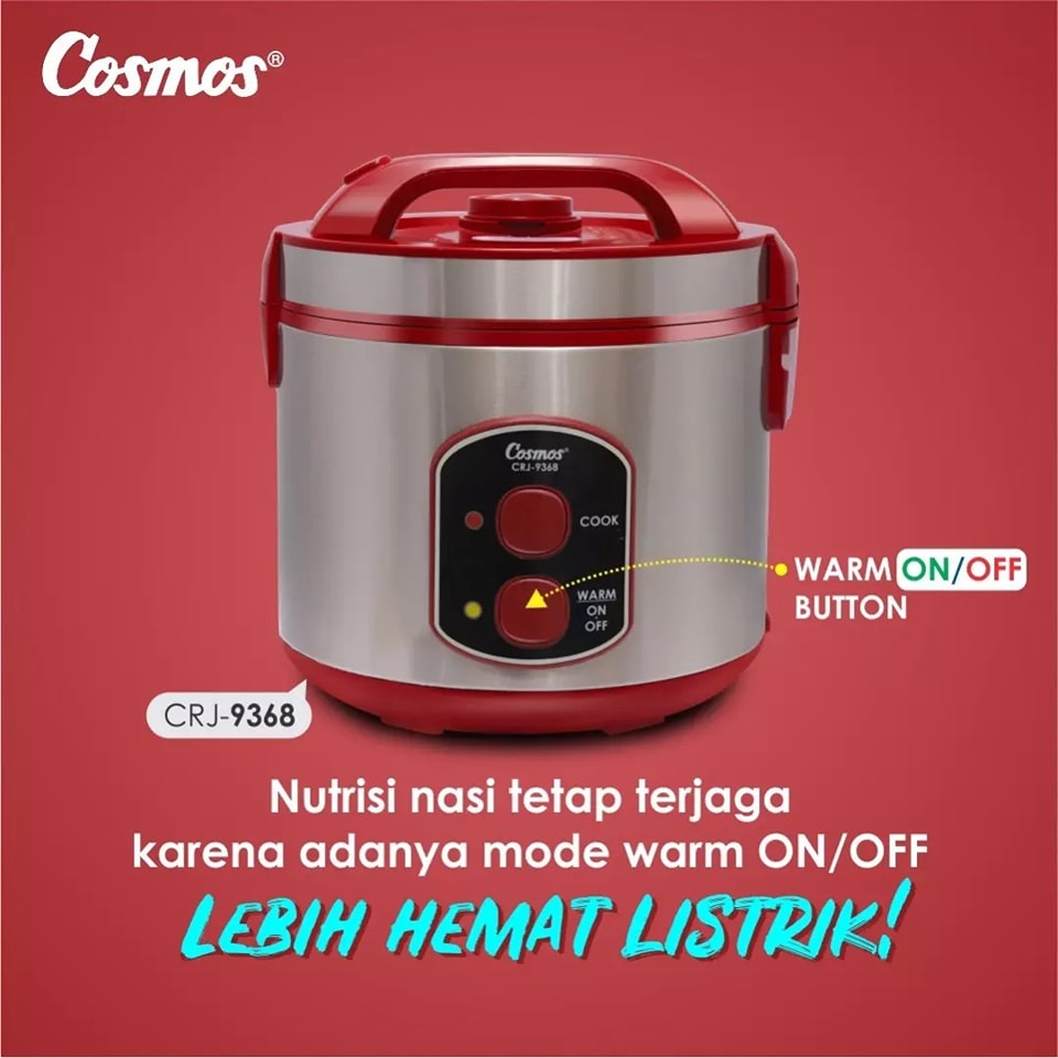 Magic Com Rice Cooker Cosmos 9368 2L Stainless Body And Inner Pot