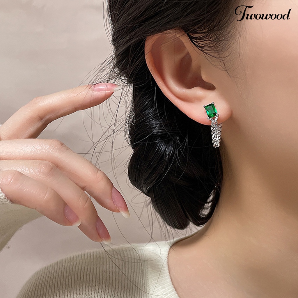 1 Pc Anting Menjuntai Bentuk Kubus Bahan Zirconia Gaya Korea Untuk Hadiah Ulang Tahun