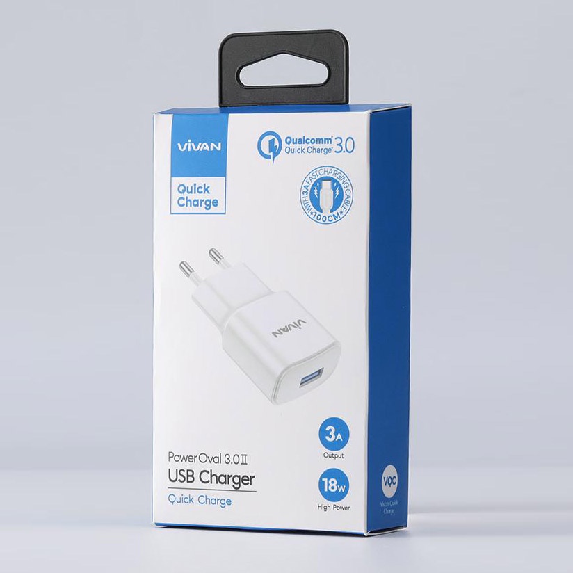 VIVAN POWER OVAL 3.0 II  USB CHARGER WITH 3A FAST CHARGING TYPE-C CABLE