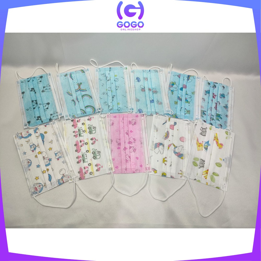 GOGO-C262 Masker Anak 3 Ply Karakter Isi 50Pcs Kids Face Mask Masker Earloop 3Ply Masker Disposable