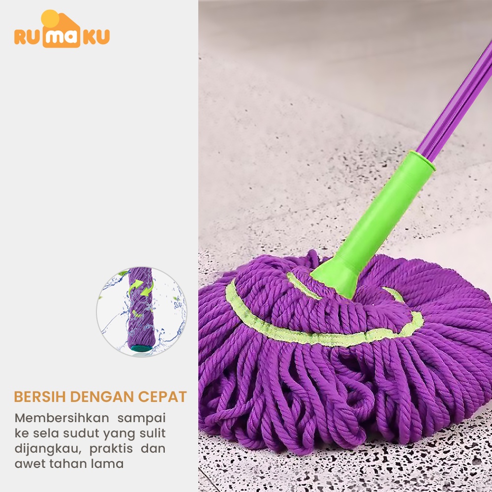 Rumaku Alat Pel Lantai Praktis Peras Tarik Otomatis Ungu - Pel Lantai Putar Otomatis Twist Mop