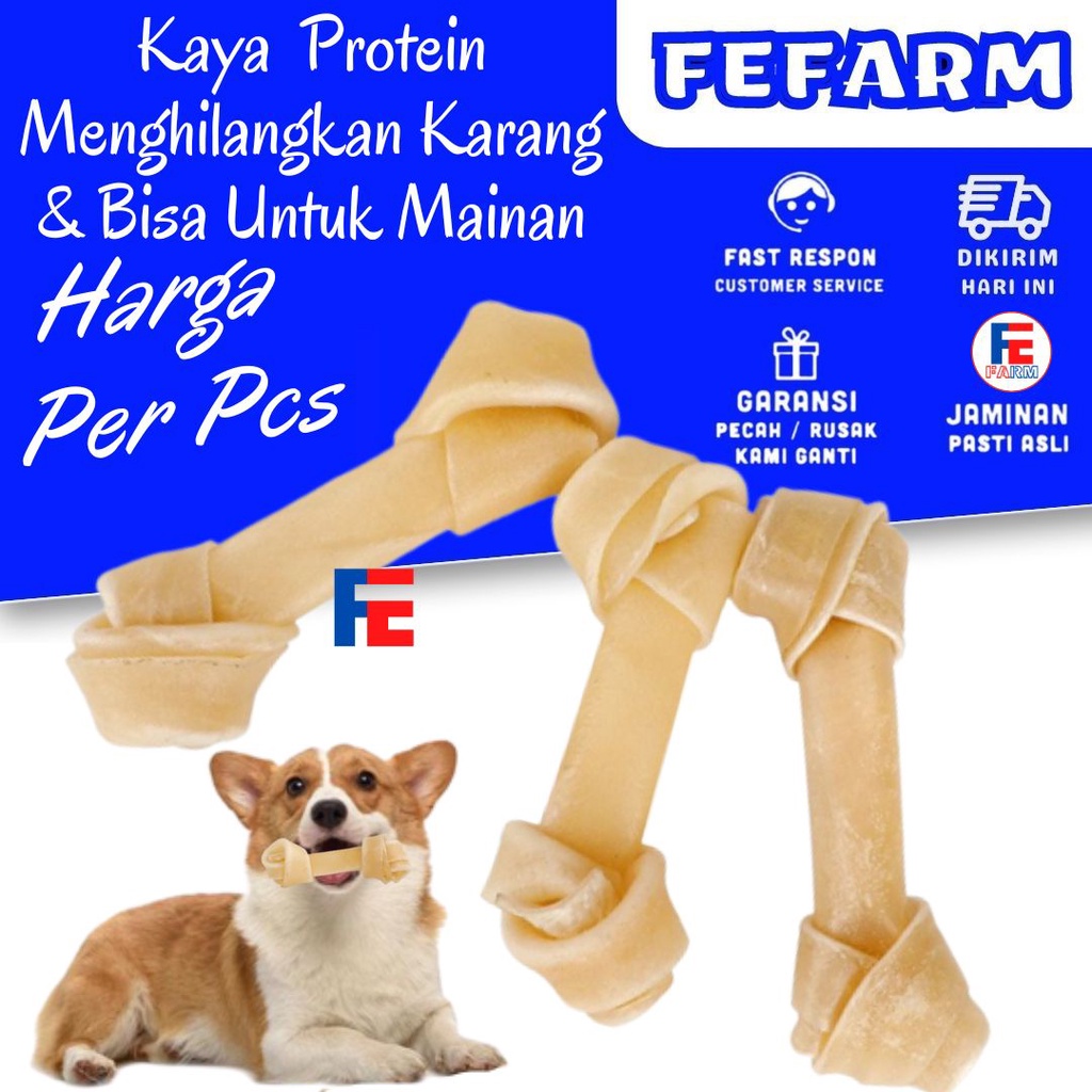 Snack Dog Knotted Bone Per Pcs Cemilan Anjing Tulang Ikat 4-4,5 inch FEFARM