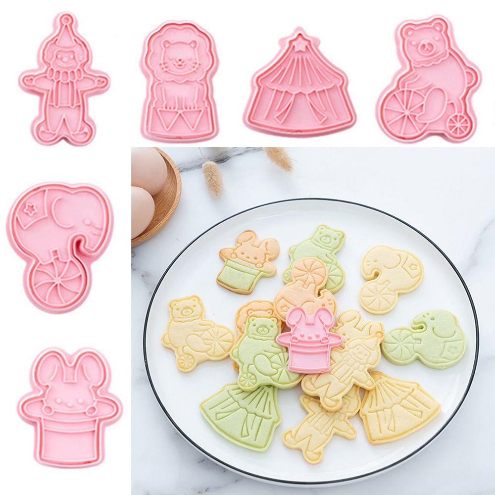 Solighter 6pcs/set Sirkus Hewan DIY Pastry Dekorasi 3D Kartun Plastik Cookie Cutter