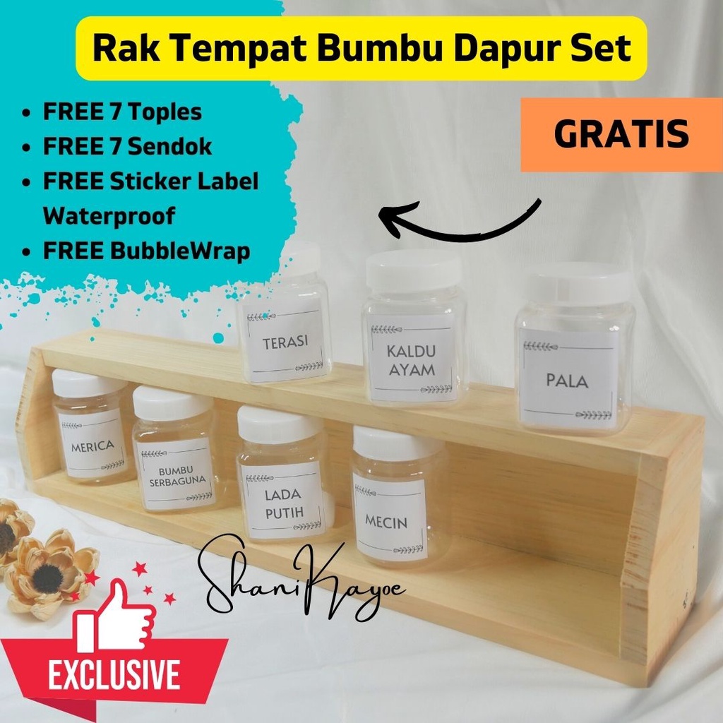 Rak Tempat Wadah Bumbu Dapur Set Estetik Unik Aesthetic + Toples + Gratis Sticker Waterproof + Sendo