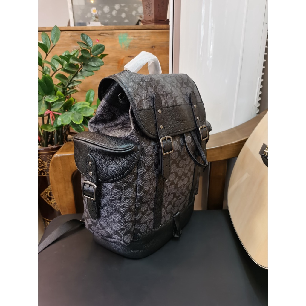 [Instant/Same Day]coach  7673 8460  carriage pattern printed HITCH clamshell drawstring men's backpack mountaineering bag backpack  beibao