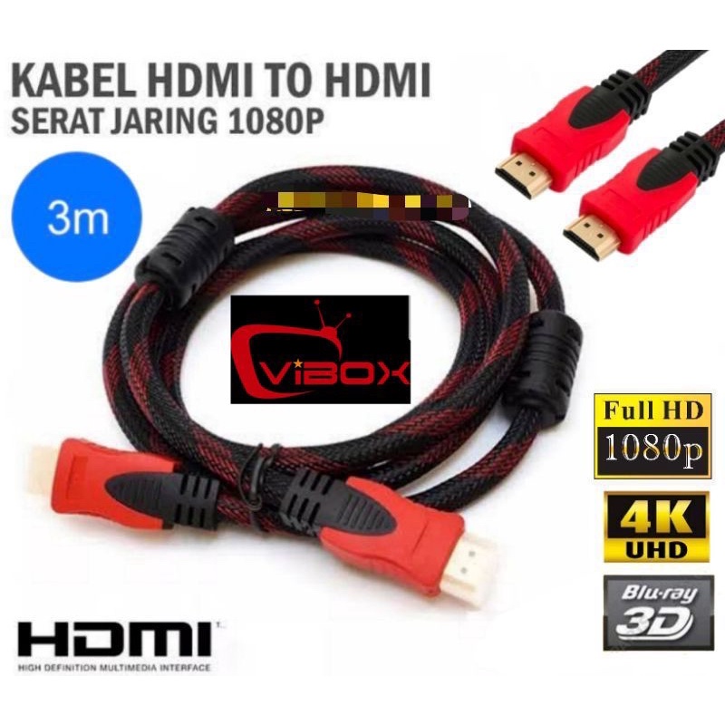 Kabel set top box HDMI to HDMI 3 Meter | HDTV Cable tv smart box 3M 1080P material gold plate vibox original 4K Promo By Sen