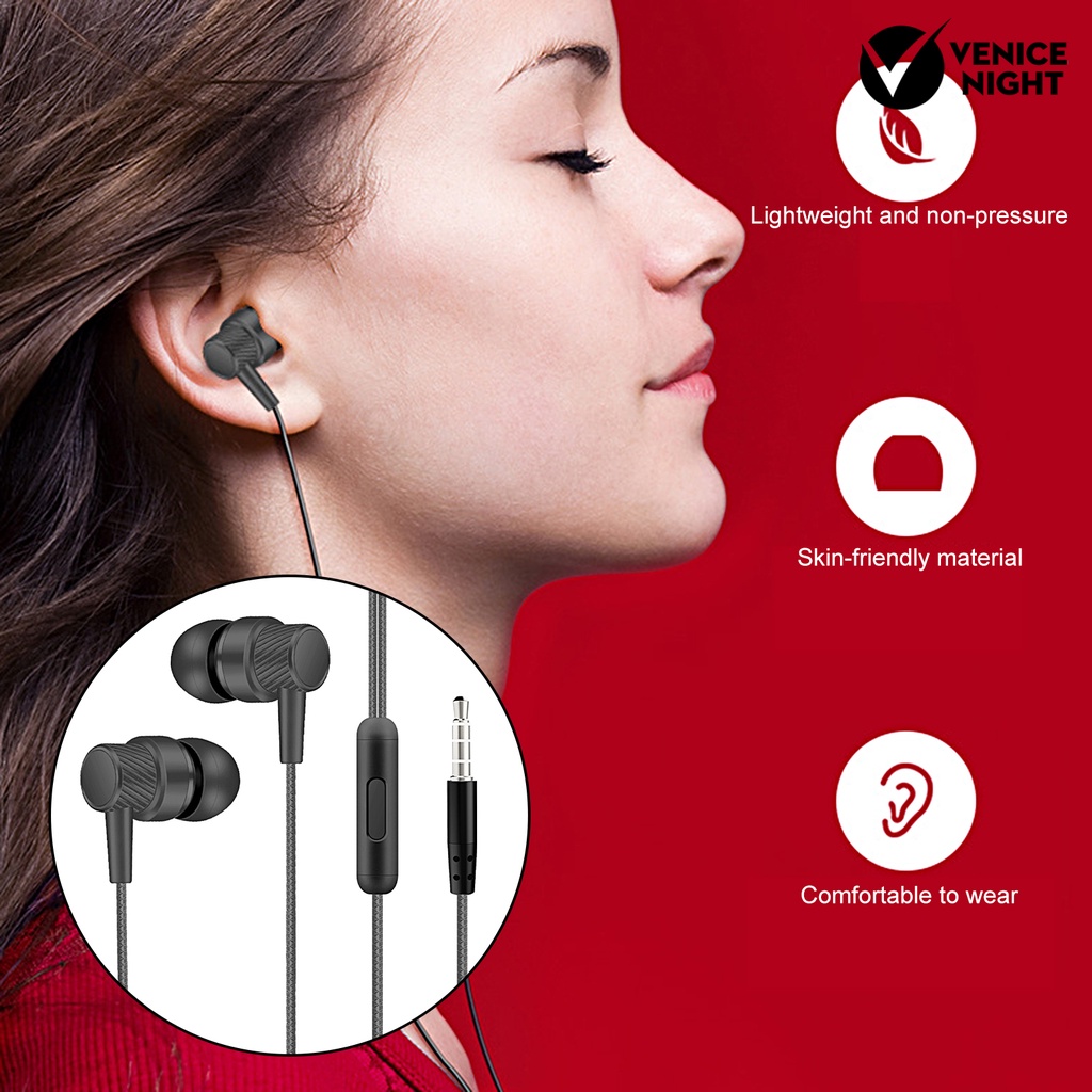 (VNEP) (Berkabel) Earbud Intelligent Noise Reduction Powerful Bass Ergonomic 3.5mm HiFi In-ear Sports Gaming Earbud for Running