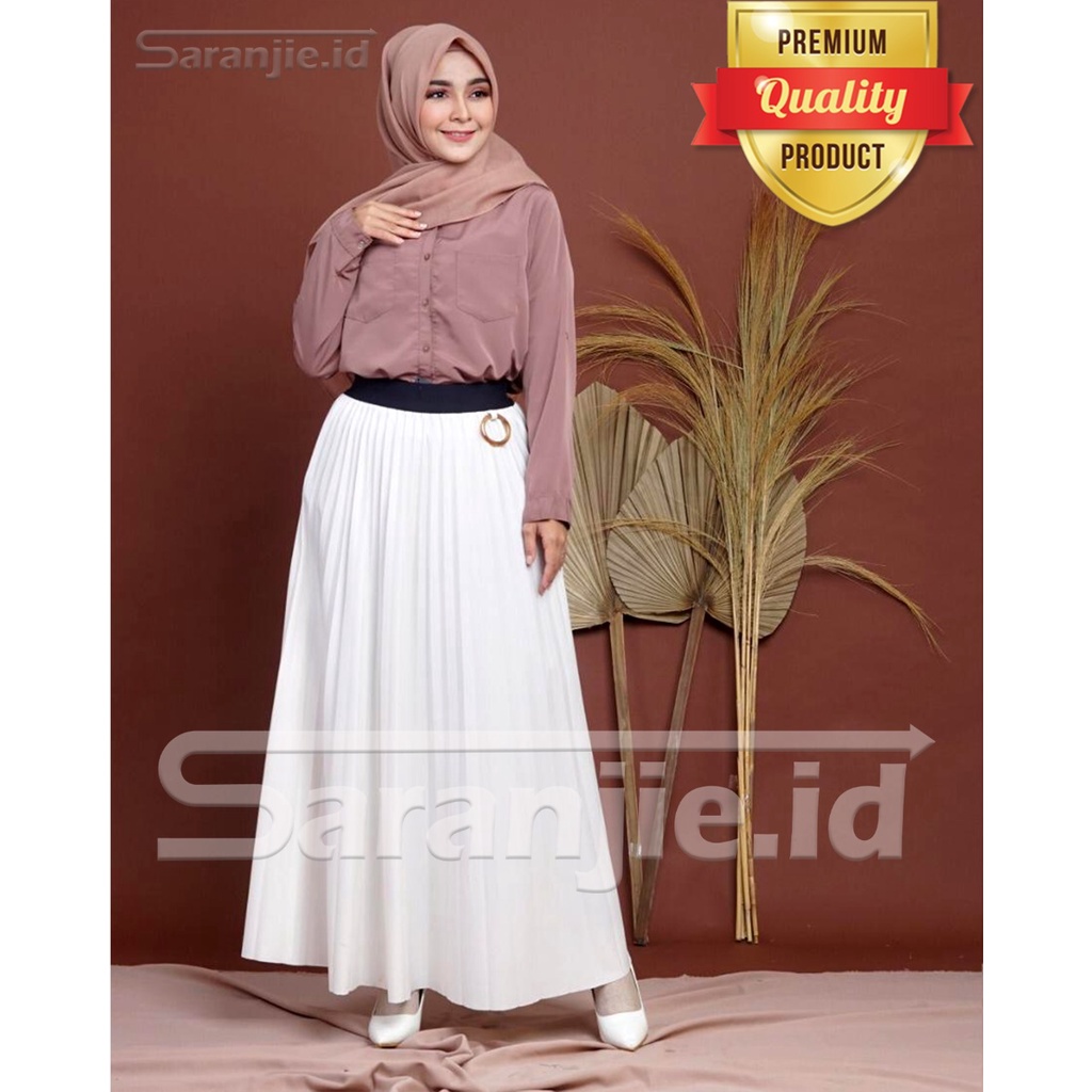 Rok Plisket Umbrella Ring Velvet Premium Import - Putih
