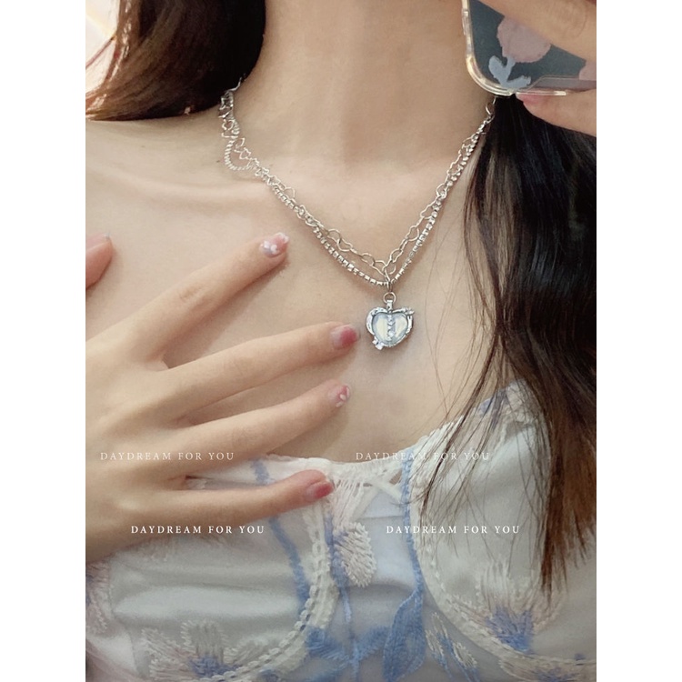 Suhao Thorns Moonlight | Ice Blue Love Necklace Opal Manis Keren Ganda Flash Berlian Desain Rantai Klavikula Perhiasan Harta Karun