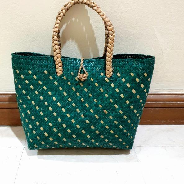Tas Purun Midi Hijau - Tas Anyaman Purun, Tas Souvenir Anyam Hijau