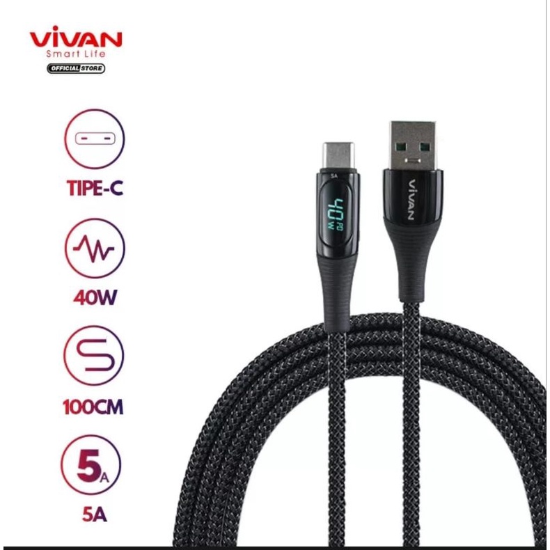 KABEL DATA TYPE C QUICK CHARGING 40W SMART DIGITAL DISPLAY VIVAN VIC100