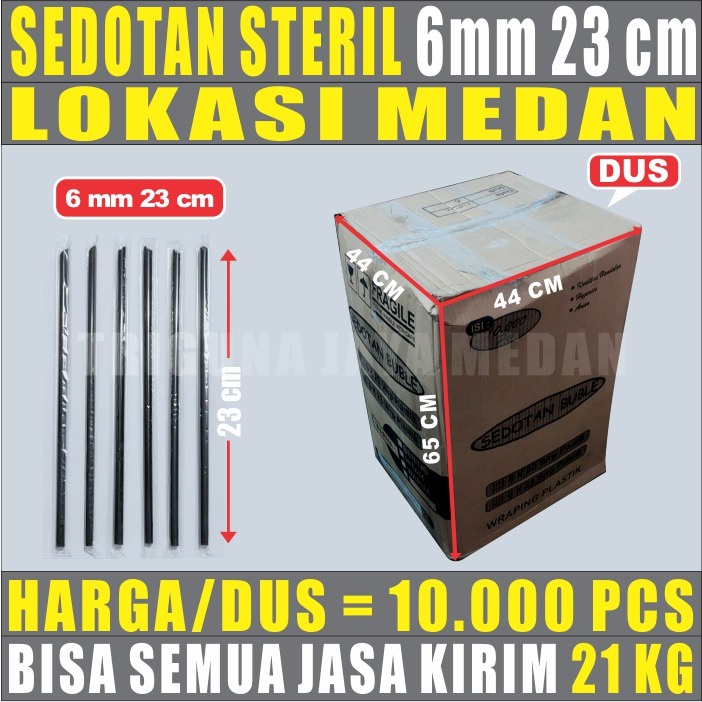 Sedotan hitam steril plastik 10.000pcs lancip runcing 6mm 23cm dus semua jasa kirim Medan