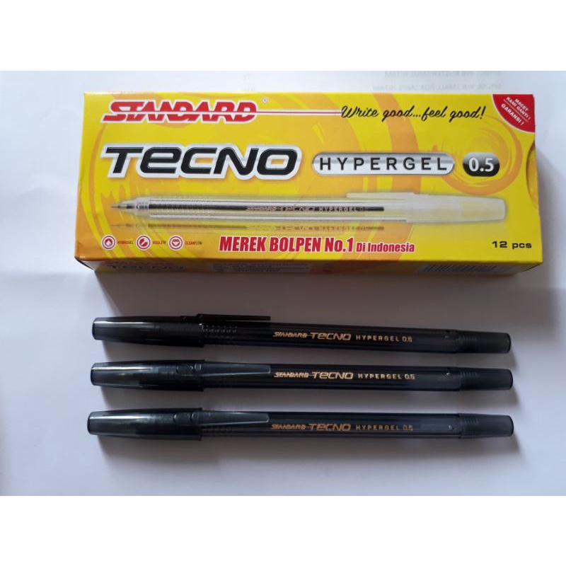 

Pulpen Tecno hypergel 0.5 Standard Hitam Isi 12 pcs