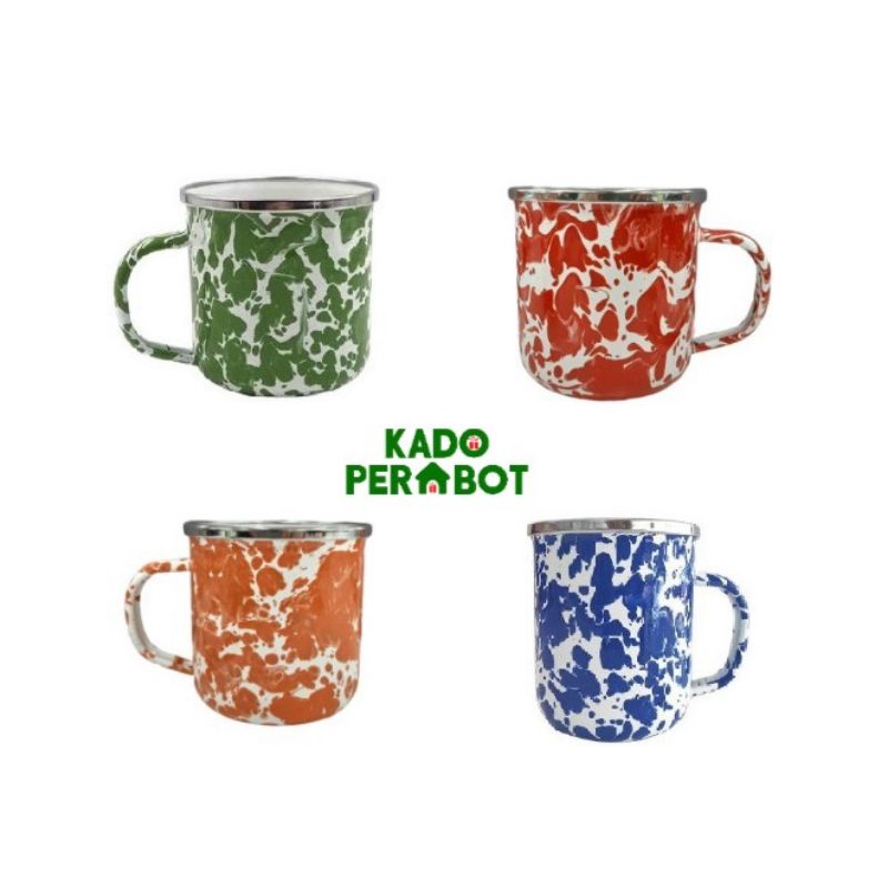 mug enamel lurik warna - cuntang enamel - gelas mug enamel lurik 9cm