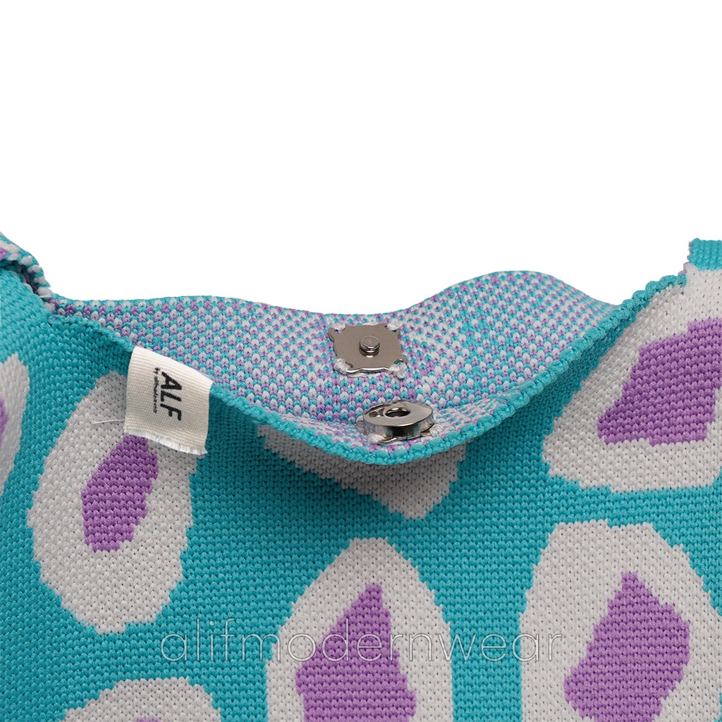 ALIF TAS BELANJA RAJUT POPPIN KNIT GROCERY BAG - POLAR TURQUOISE ( KB-017 )