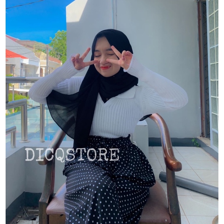 Dicqstore~Longsleeve Korea//Baju Atasan Wanita berkerah polo bahan rajut