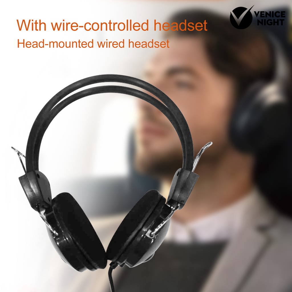 (VNEP) (Berkabel) 3.5mm Universal Noise Cancelling Head-mounted Headset Headphone dengan Mic untuk Komputer