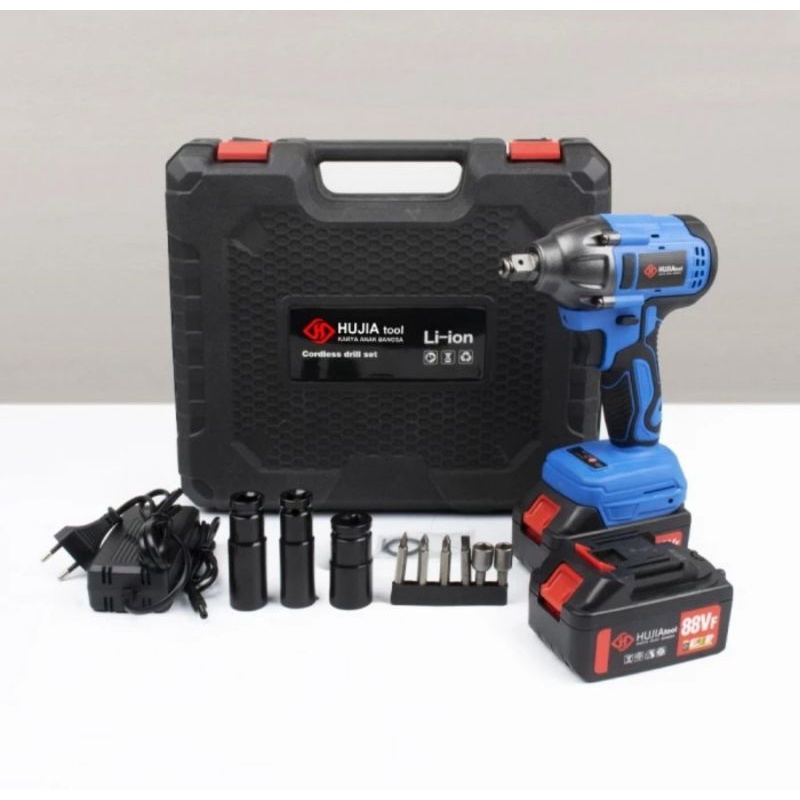 JLD IMPACT WRENCH CORDLESS - MESIN BOR 48V 2 BATERAI JV88 J.LD TOOL MERAH