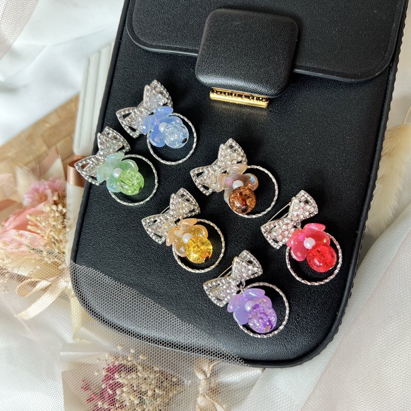 Bros Batu Pecah Dengan ring kecil cantik , Pin Peniti Hijab , Bros Warna Silver Bentuk Sederhana dengan 6 Pilihan warna